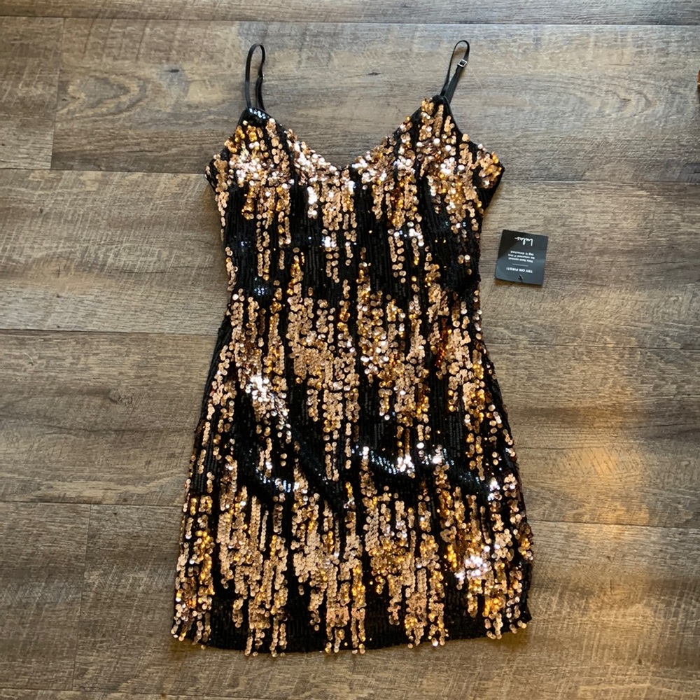 Lulus Black Gold Sequin Mini Dress